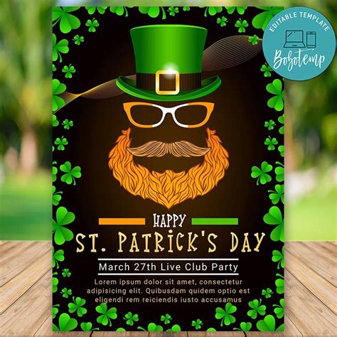 Editable Happy St Patrick's Day Party Invitation Instant Download