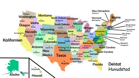Fototapet Karta över USA med namn på stater och städer PIXERS.SE