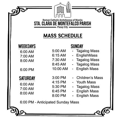 st clare mass schedule