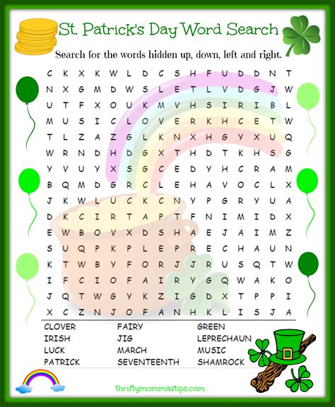 st patrick's day word search puzzle printable