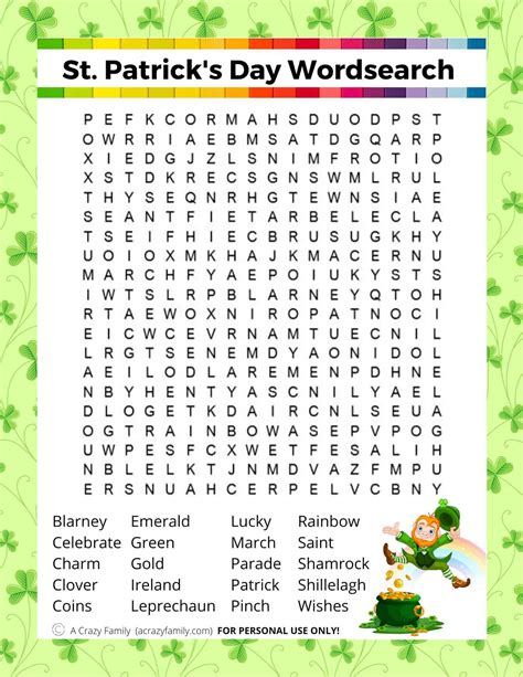 st patrick's day word searches printable