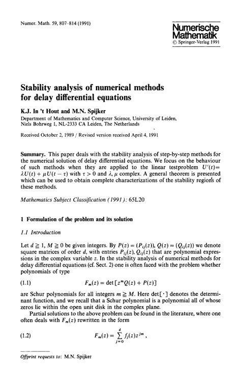 Stability Analysis Of Numerical Methods