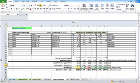 stack up analysis excel template