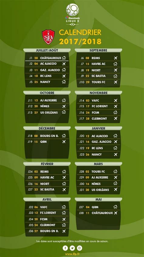 stade brestois 29 calendrier