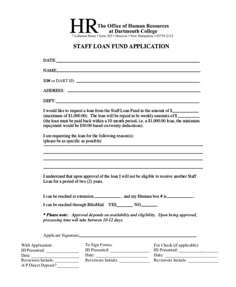 Staff Loan Application Template