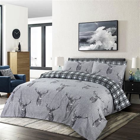 Catherine Lansfield Brushed Stag Natural Cotton Grey Bedding Set Duvet