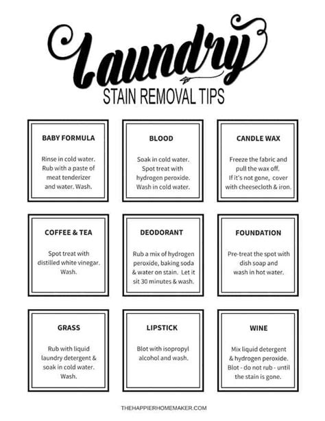 Stain Removal Chart For Clothes