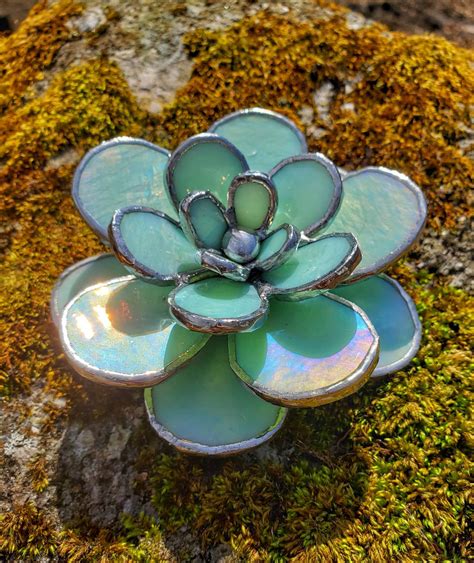 Stained Glass Succulent Plant Pink & Yellow Iridescent
