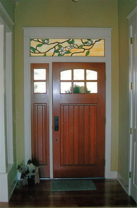 stained glass panel above front door