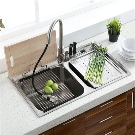 Stainless Steel Double Sink With Draining Board