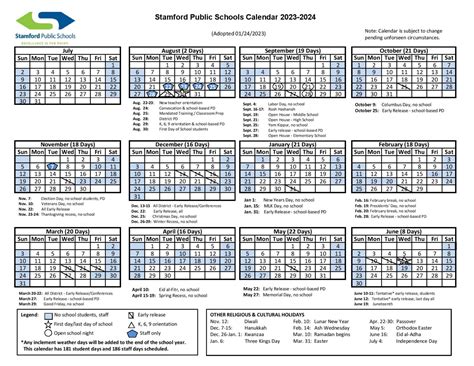 Stamford Public Schools Calendar 2024-25