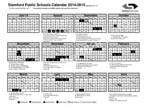 stamford elementary school calendar