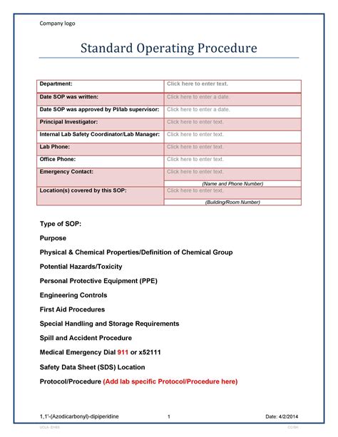 Standard Operating Procedure Example Templates at