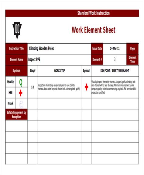 Standard Work Sheet ( FREE Blank Form)