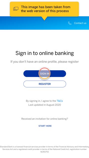 standard bank internet banking login page