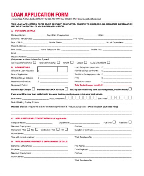 standard bank loan application form