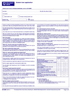 standard bank student loan application form