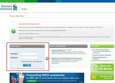 standard chartered bank login india online