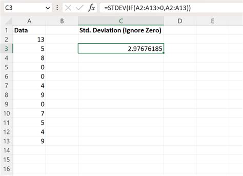 Standard Deviation Excel Ignore 0