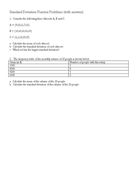 Standard Deviation Problems With Answers Pdf