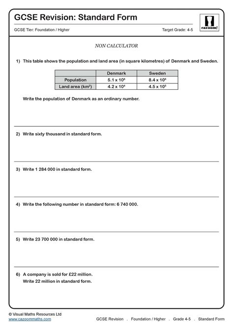 Standard Form Example Questions
