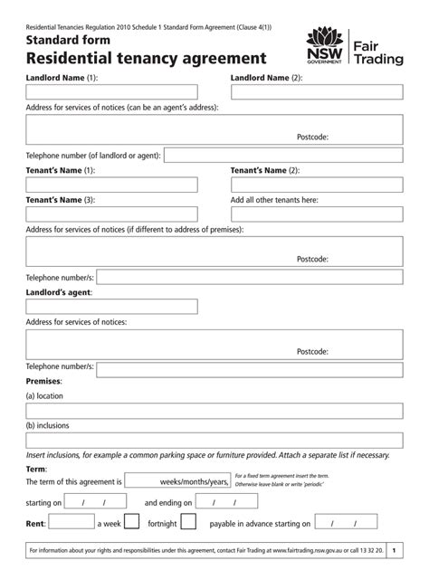 standard form lease agreement nsw