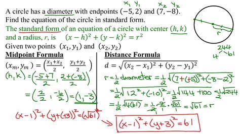 Standard Form Of A Circle Using Endpoints