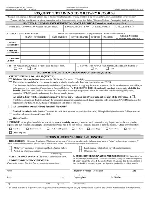 standard form sf 180 pdf