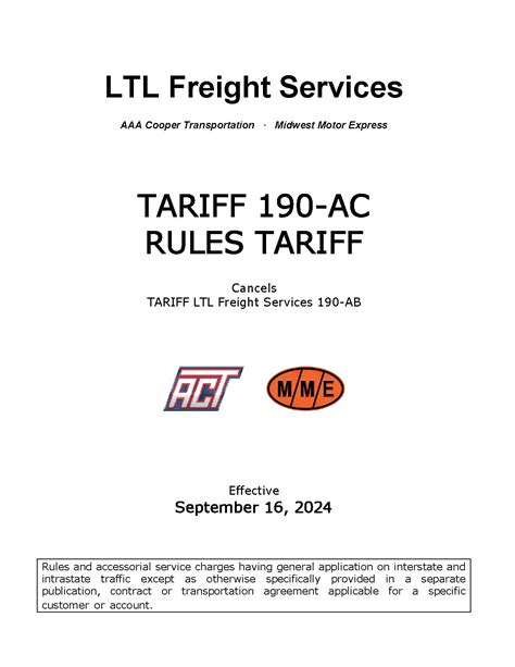 Standard Forwarding Rules Tariff