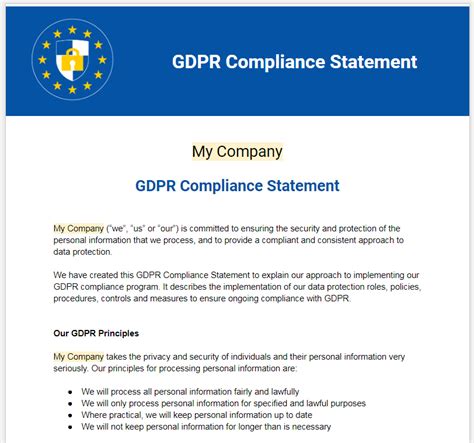 standard gdpr statement for website