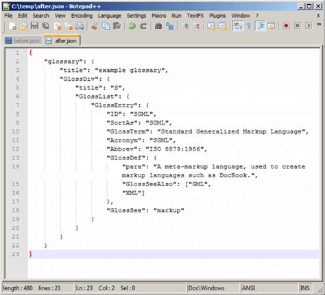 standard json format example