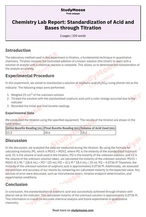 Standardization Titration Lab Report