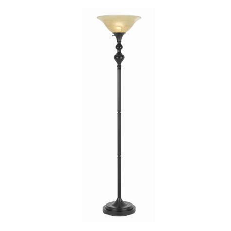 standing floor lamp with round globe and glass lampshade