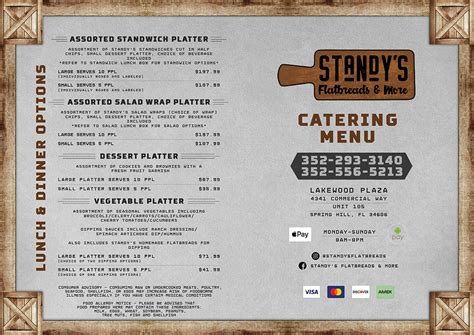 Standy's Flatbreads & More Menu