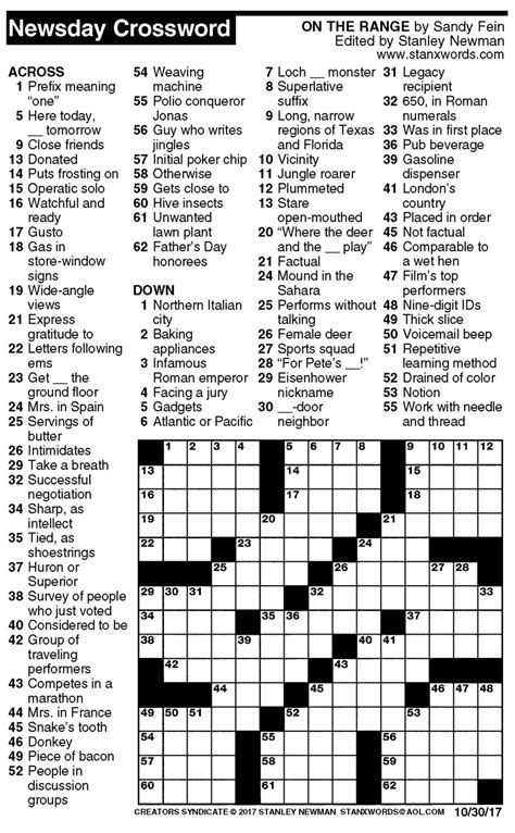stanley newman newsday crossword puzzle