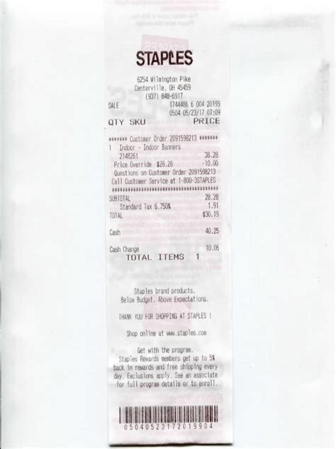Staples Copy Of Receipt
