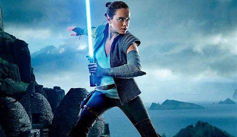 Star Wars The Last Jedi Rey Poster Movie Blue Silver White Beige And