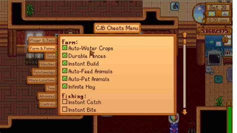 stardew valley cjb cheats menu not working