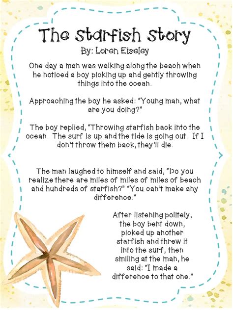 Starfish Poem by Loren Eiseley the Starfish Story Printable Etsy