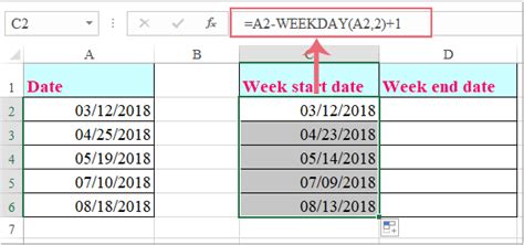 start and end of week in excel