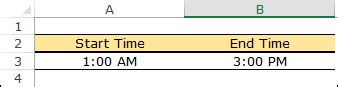 start time and end time difference in excel