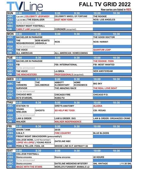 start tv schedule 2022