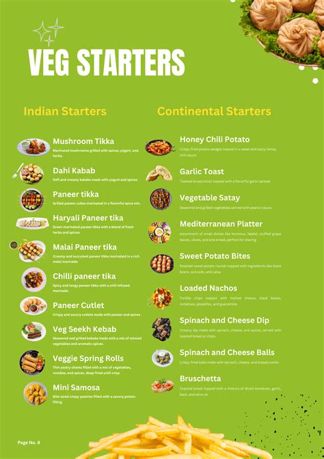 Starters Menu Veg List