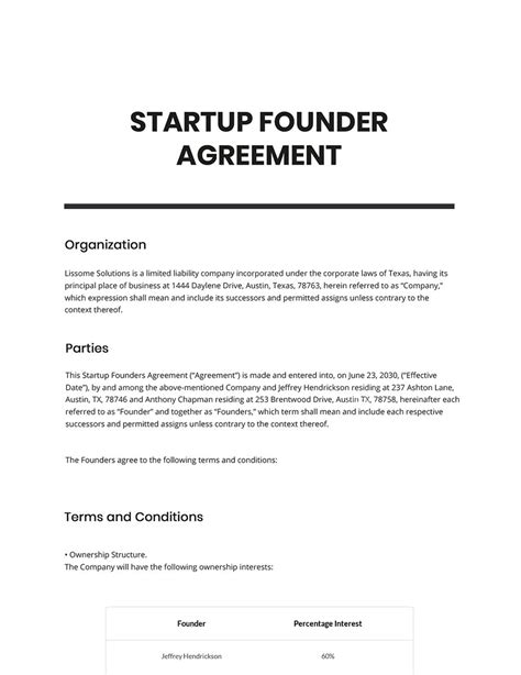 Startup Founders Agreement Template Google Docs, Word, Apple Pages