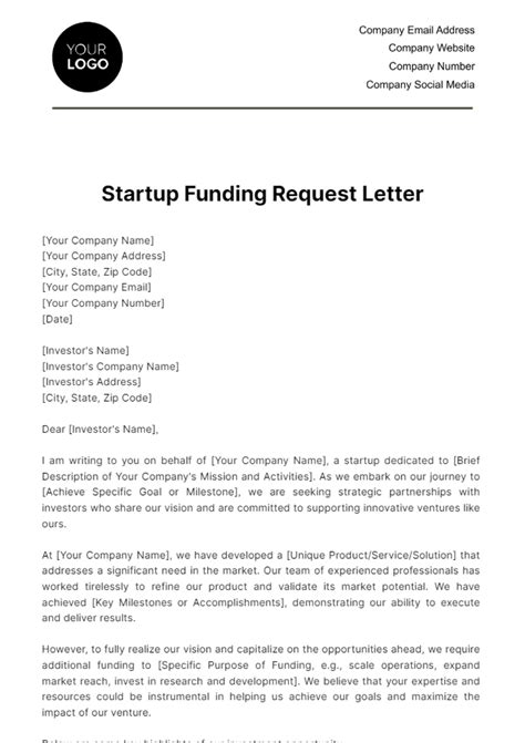 Startup Funding Request Template