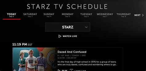 starz schedule august 2015