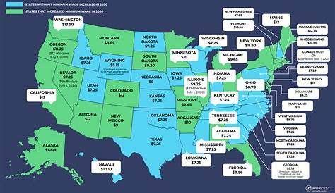 Minimum Wage by U.S. State as of July 1, 2018 Map