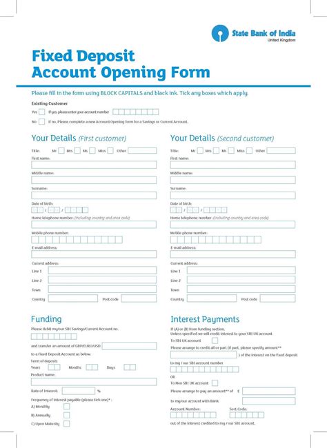 state bank of india fixed deposit form
