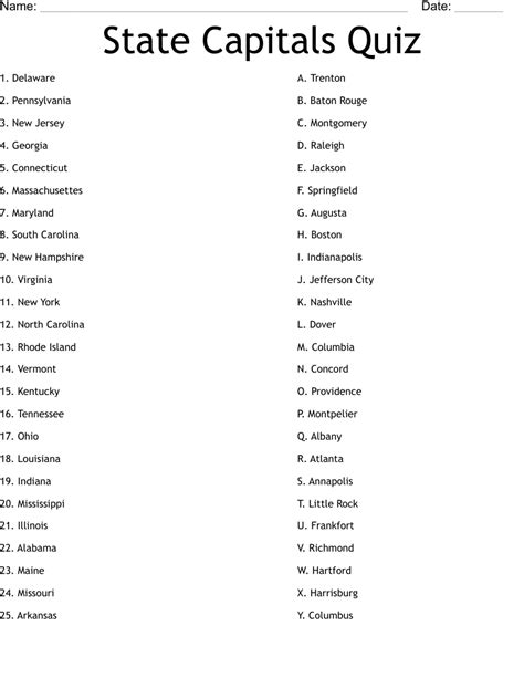 state capitals printable quiz printable template