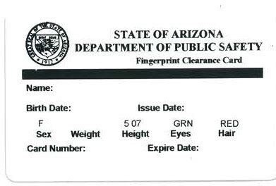 state of az fingerprint clearance card